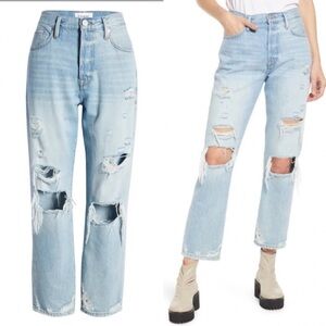 Frame Denim Light Blue Distressed Straight-Leg Jeans